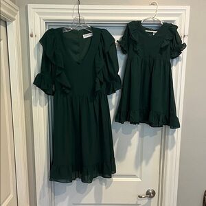 Mommy and Me Dark Green Ruffled Dress Set